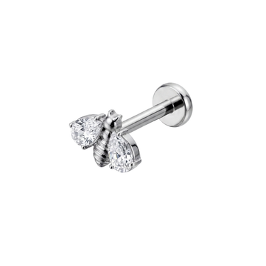 Stříbrná piercing labreta ve tvaru včely s čirými zirkony, náučnice do ucha helix tragus conch.