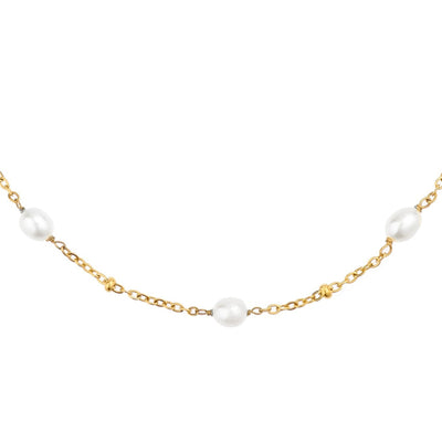 jemný perlový náhrdelník, pozlacený řetízek s perličkami, zlatý jemný náhrdelník s perlami