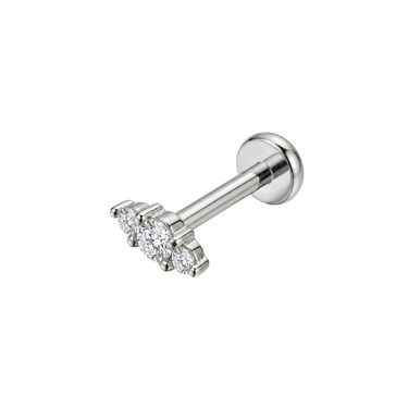Stříbrná piercing labreta se třemi čirými zirkony uspořádanými do oblouku, elegantní šperk do ucha na helix a tragus.