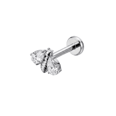 Stříbrná piercing labreta ve tvaru včely s čirými zirkony, náučnice do ucha helix tragus conch.
