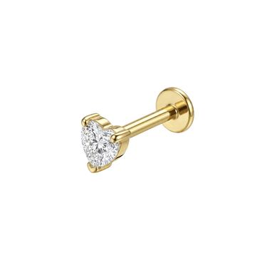 Zlatá piercing labreta s čirým zirkonem ve tvaru srdce, šperk vhodný pro tragus, helix a lobe.