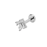 Piercing do ucha labreta ze zlata s čirými geometrickými kamínky, detail šperku s plochou zadní stranou na bílém podkladu.