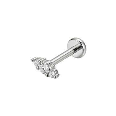 Stříbrná piercing labreta se třemi čirými zirkony uspořádanými do oblouku, elegantní šperk do ucha na helix a tragus.