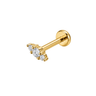 Zlatá piercing labreta se třemi čirými zirkony uspořádanými do oblouku, elegantní šperk do ucha na helix a tragus.
