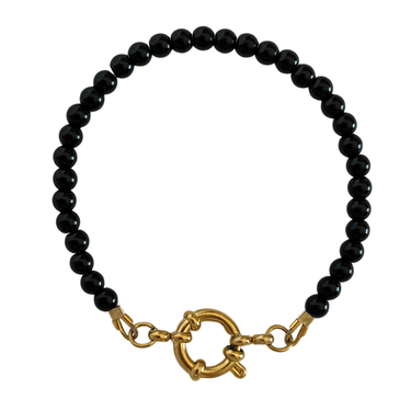 Náramek z černého achátu s karabinkou