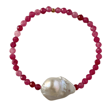 Náramek z růžového turmalínu s perlou