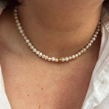 perlový náhrdelník kulatý, perolový náhrdelník potato, perlový náhrdelník z kulatých perel, náhrdelník z pravých říčních perel