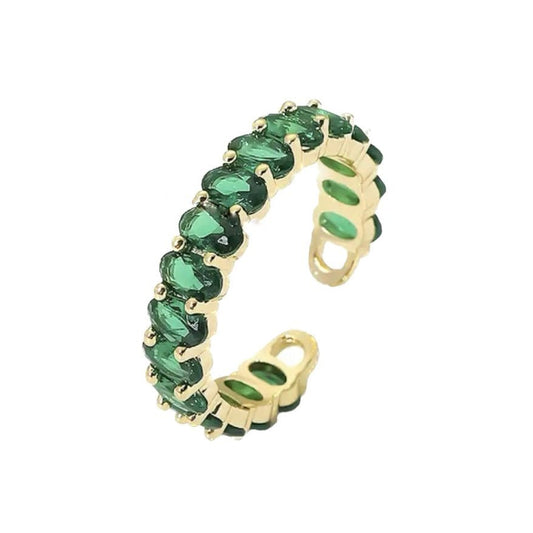 Pozlacený otevřený prsten s zelenými zirkony